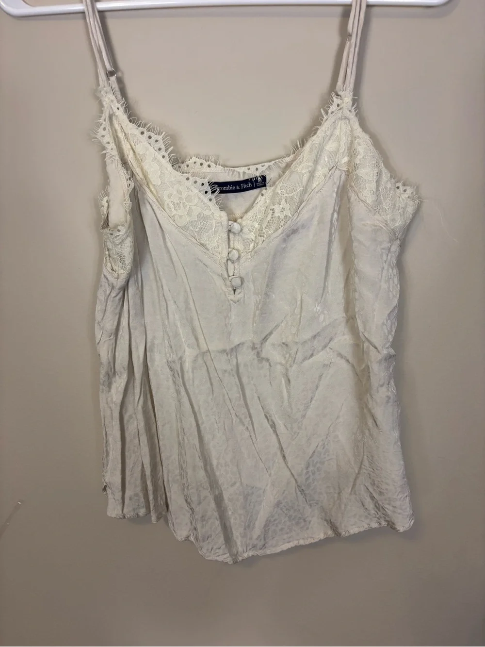Abercrombie & Fitch Cream Lace-Trim Leopard Print Camisole Tank Top Medium